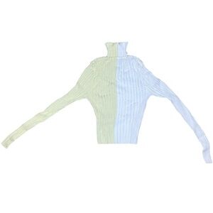 Two-Tone Ribbed Turtleneck Sweater